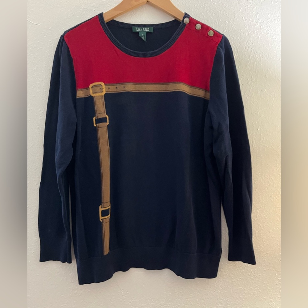 VINTAGE Lauren Ralph Lauren Equestrian Buckle Sweater XL